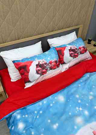 Комплект постільної білизни Фланель, Євро 200х220 з Різдвяним (Новорічним) принтом (88-203) Київ