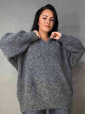 Светр жіночий A-N 3321 оверсайз з мисом довгий крупна в’язка темно-сірий, темно-сірий, one size Київ