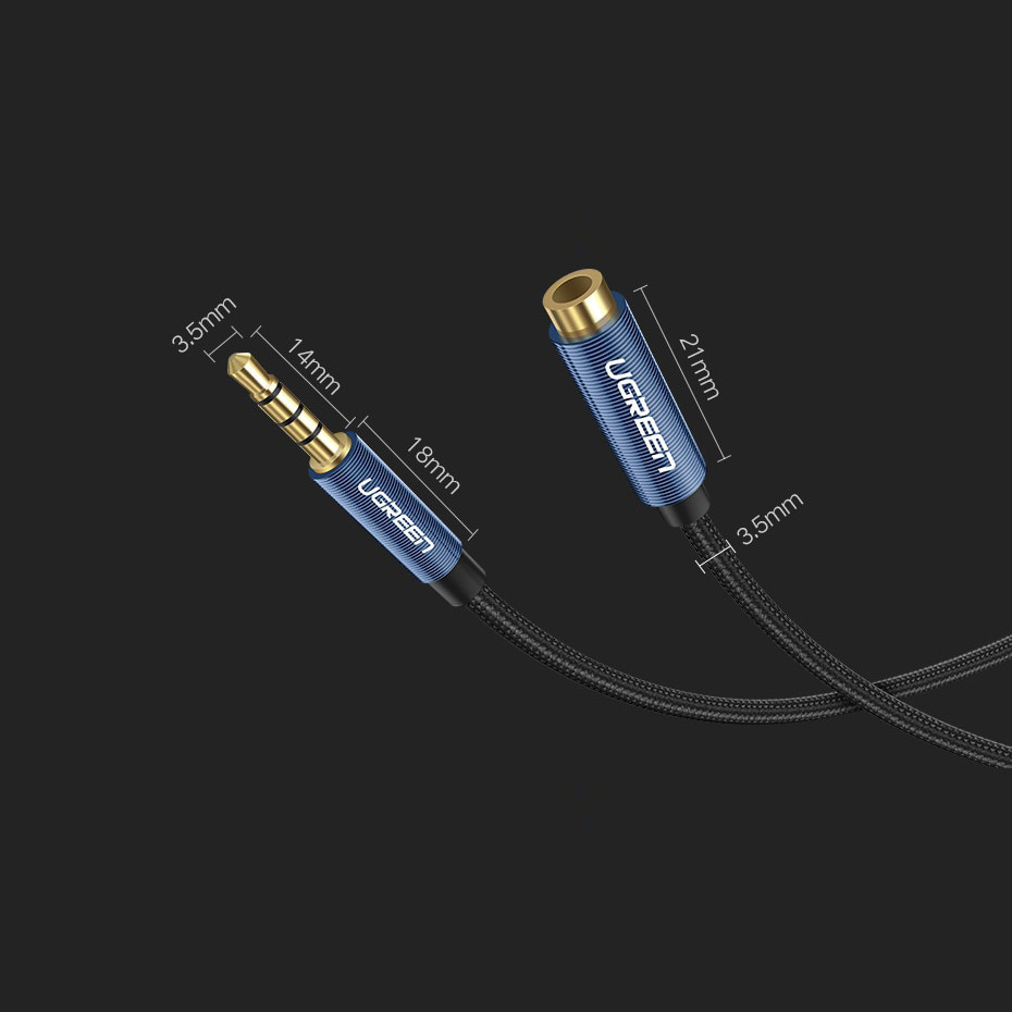AUX 3.5 mm подовжувач Ugreen AV118 аудіо кабель (Чорний з синім, 4-pin, 1м) Николаев - изображение 9