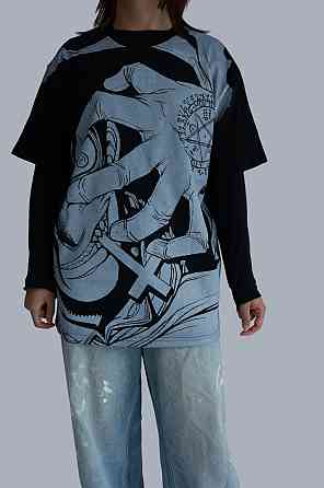 Футболка чоловіча з принтом аніме Аніме Хеллсінг Ултімате Алукард оверсайз (S/M/L) Черний Дніпро