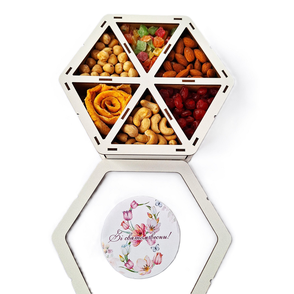 Подарунковий набір горіхів і сухофруктів у дерев'яній коробочці 450 грамів Одеса - фото 2