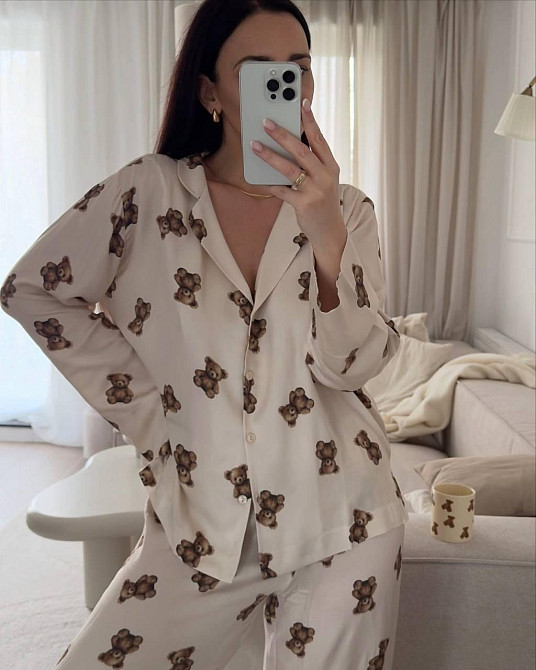 Жіноча легка піжама-двійка з ведмедиками із софту 46/48 Одеса - фото 1