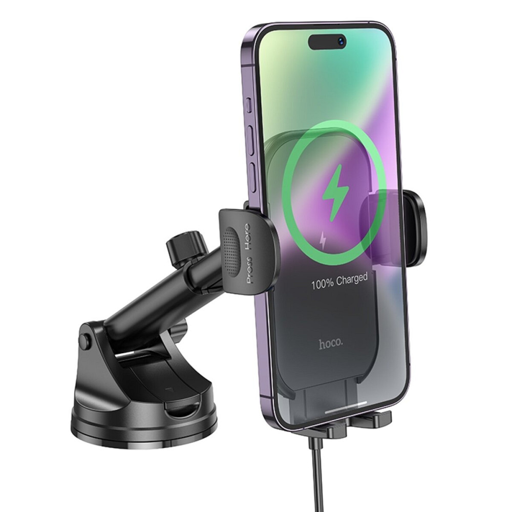 Тримач для мобільного з БЗП HOCO HW5 Journey wireless fast charging car holder(center console) Black Київ - фото 2