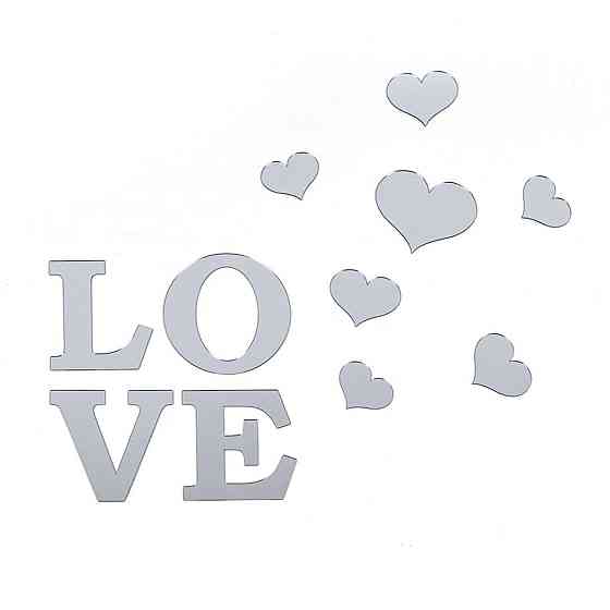 Зеркальный декор акриловый самоклеющийся Love серебро,11шт (D) SW-00002495 Днепр