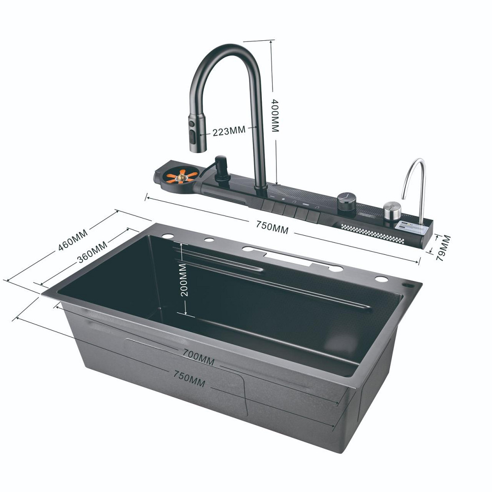 Кухонная раковина водопад Willda,кухонная мойка водопад темно-серая 75х46х22 (711030902) Киев - изображение 6