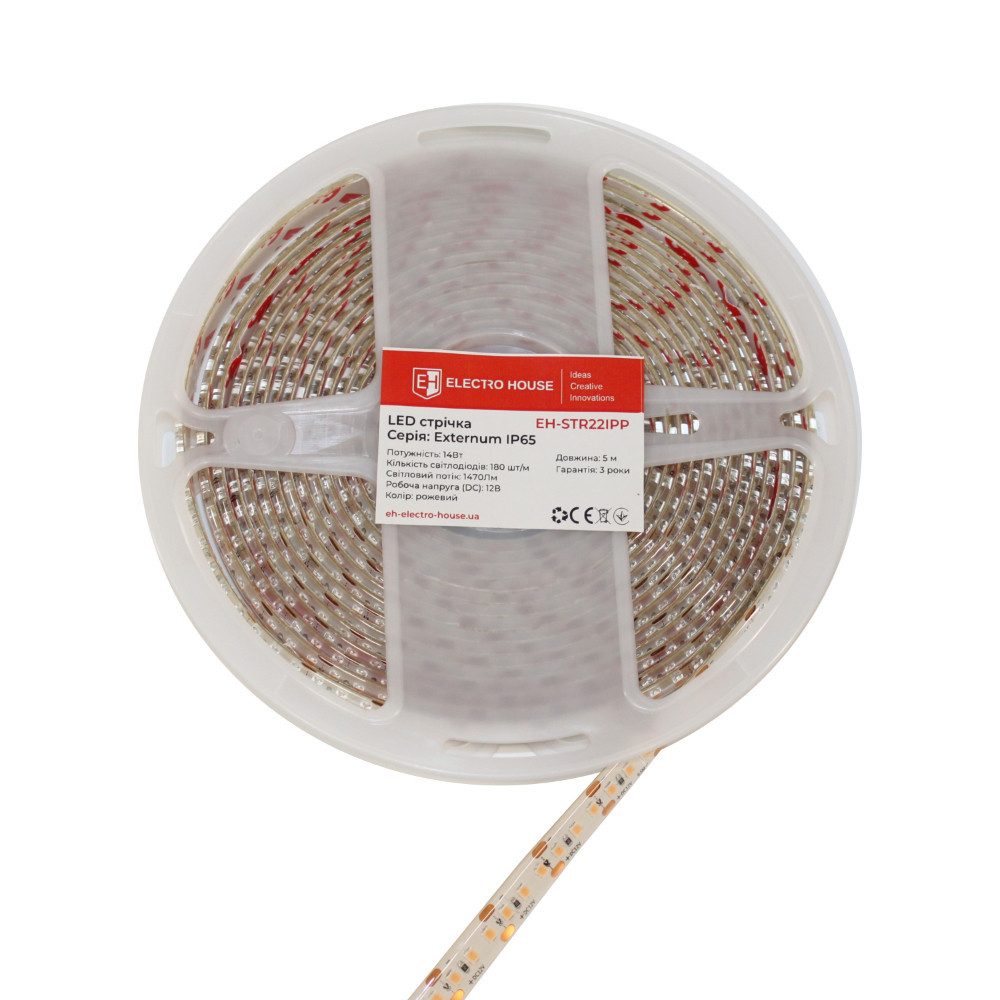 LED стрічка 14Вт 12В 180 діодів, рожевий,  IP65 , серія Externum IP65 , гарантія 3 роки Дніпро - фото 3