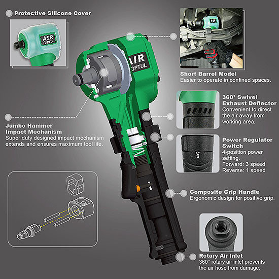 Гайковерт для шиномонтажу пневматичний TOPTUL 1/2" 407N/m 6500об/хв KAAS1630 Чернігів - фото 2