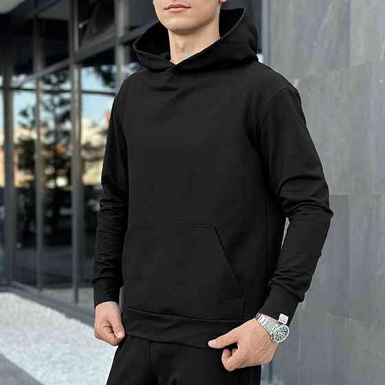 Чоловіче демісезонне худі з капюшоном чорне Pobedov 001 Київ