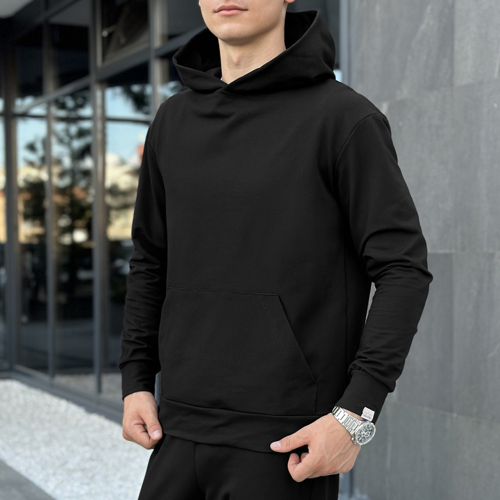 Чоловіче демісезонне худі з капюшоном чорне Pobedov 001 Київ - фото 1