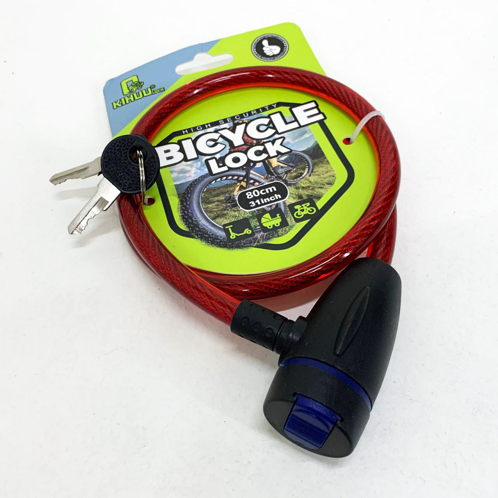 Замок велосипедний KIHUU LOCK 187, 10*80 тросовий, 2 ключі. Колір: червоний MR-67 Львів - фото 3