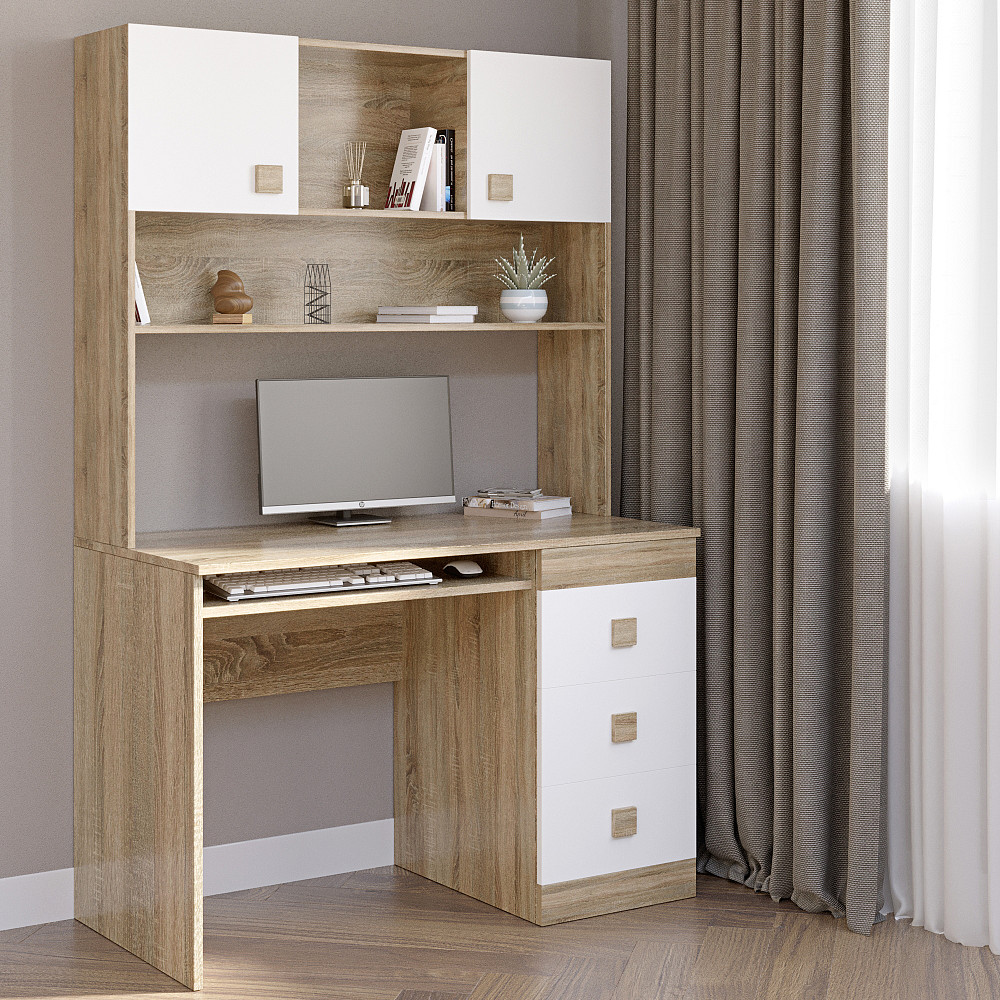 Письмовий стіл з надбудовою Еверест Соната дуб сонома + білий (DTM-2626) Львів - фото 2