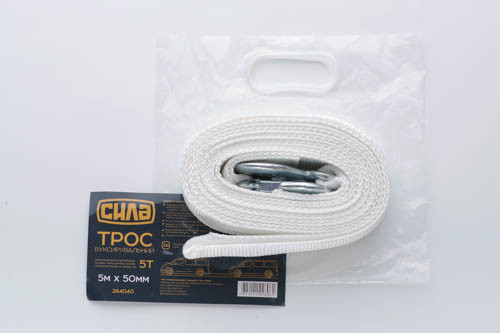 Трос буксировочный 5м*50мм 5т (белый) (крюк) (пакет) СИЛА Киев - изображение 1