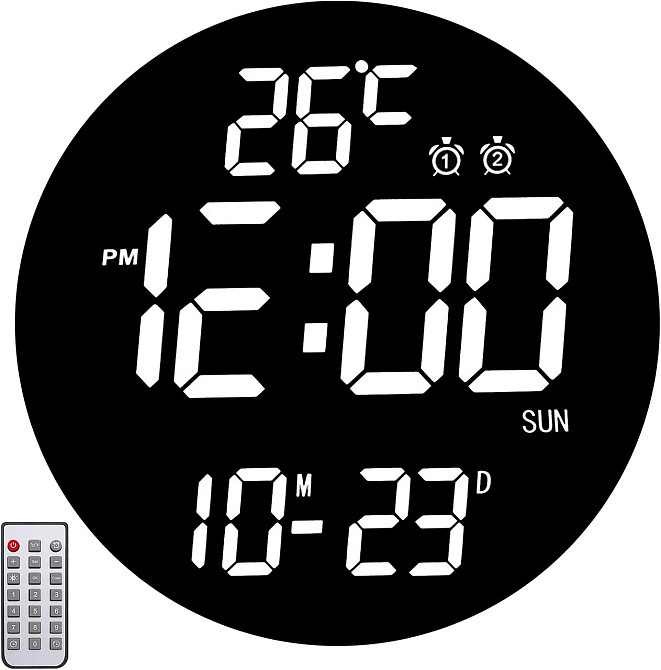 Уцінка Великий настінний LED годинник QINFIEY 12" White — Пульт ДК, термометр, таймер, 3 рівні яскравості Київ - фото 2