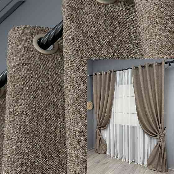 Комплект штор на люверсах VR-Textil Лен ELEMENTA № 1864ш Серо-коричневый 150х270см 2 шт (37-0277) Киев