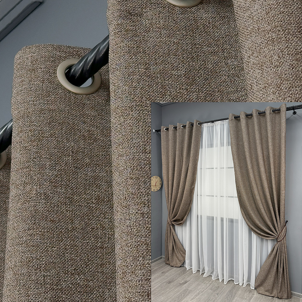 Комплект штор на люверсах VR-Textil Лен ELEMENTA № 1864ш Серо-коричневый 150х270см 2 шт (37-0277) Киев - изображение 1