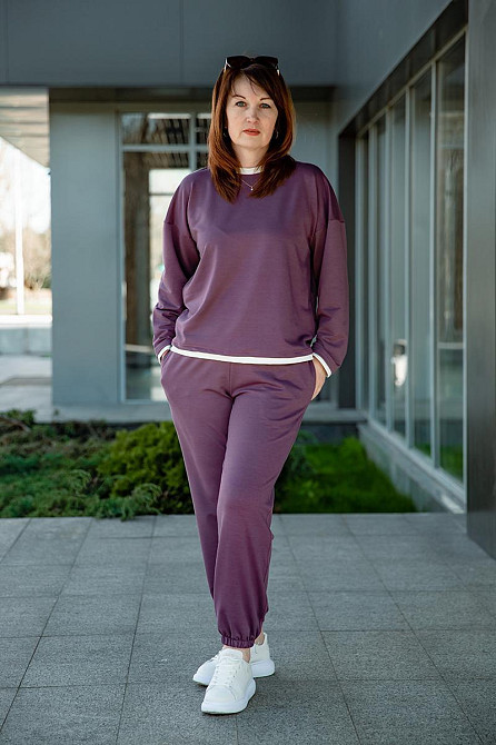 Костюм жіночий спортивний, зливовий, двонитка (комплект штани + кофта), топ Крохатушка одяг Київ - фото 1