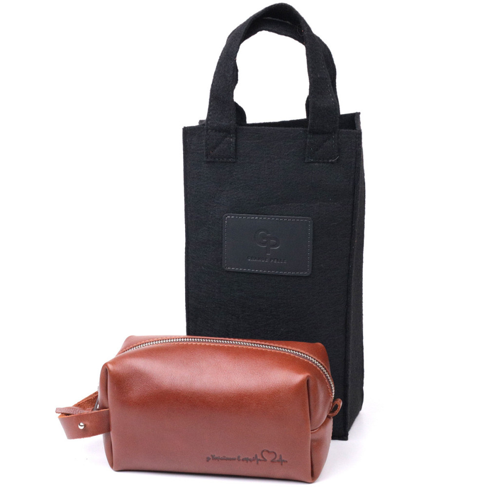 Чоловіча косметичка середнього розміру із гладкої шкіри на блискавці Серце GRANDE PELLE 16765 Світло-коричнева Київ - фото 7