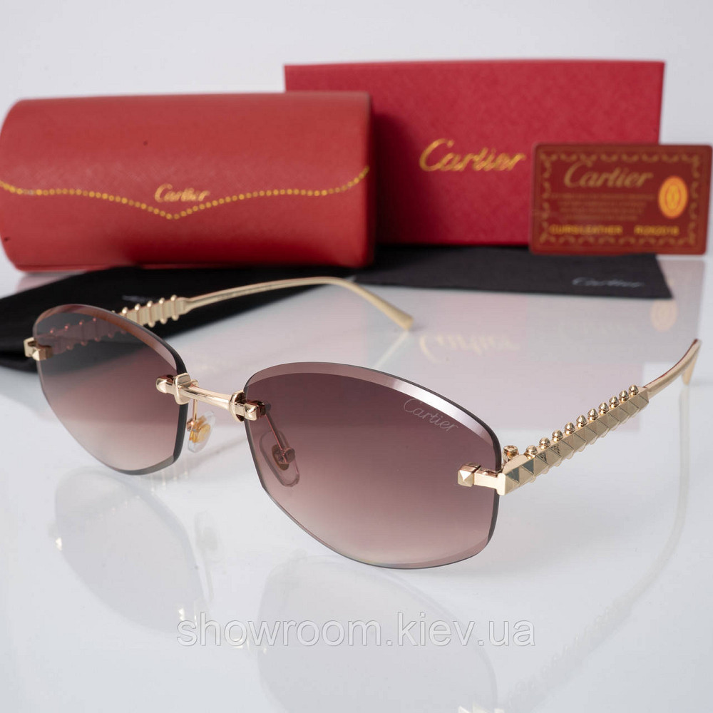 Жіночі сонцезахисні безоправні окуляри Cartier (803) gold Київ - фото 3