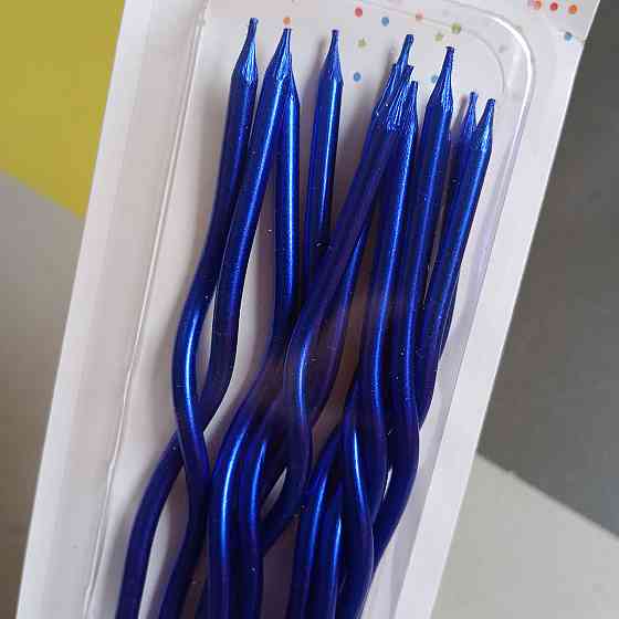 Свічки для торта "хвилясті" 12 шт. сині блиск Київ