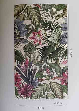 Шпалери вінілові Grandeco One roll one motif 1.59x2.8 панно гілки квіти червоні зелені Київ