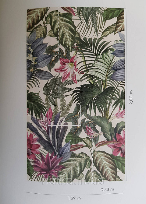 Шпалери вінілові Grandeco One roll one motif 1.59x2.8 панно гілки квіти червоні зелені Київ - фото 5