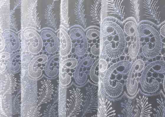 Тюль VR-Textil 1683т Органза с вышивкой Голубой с белым 300х270 см (42-0731) Киев