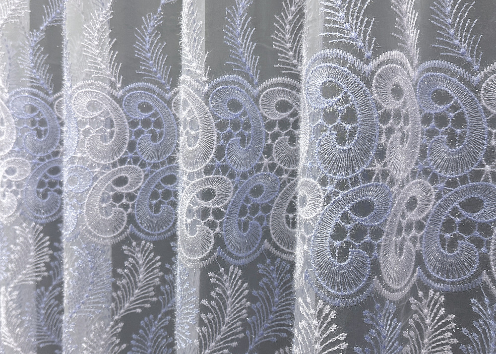 Тюль VR-Textil 1683т Органза с вышивкой Голубой с белым 300х270 см (42-0731) Киев - изображение 6