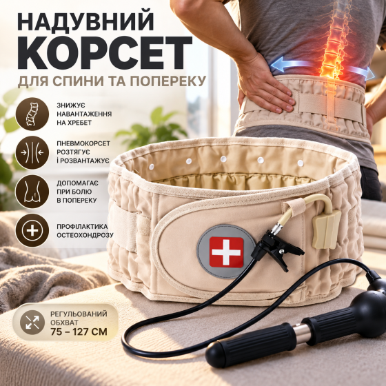 Пневматичний пояс-корсет Spinal Air Traction Belt для спини та попереку, надувний, 75–127 см, з ручним насосом Київ