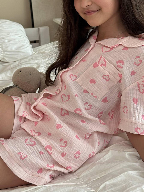 Дитяча піжама з мусліна шорти із сорочкою Рожевий 146-152 Харків - фото 3