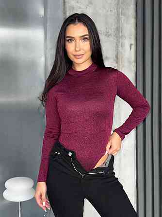 Жіночий стильний сяйний боді фукра з блискітками Бордовий, 46/48 Одеса