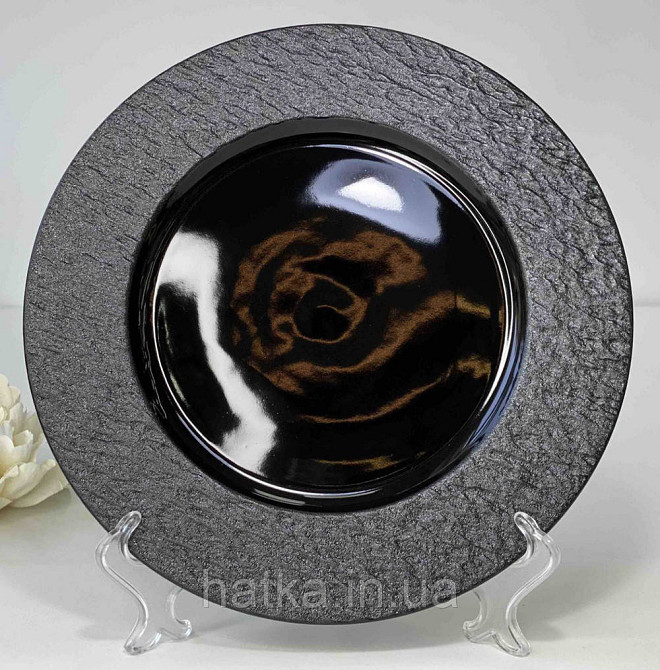 Тарілка страва "Чорний обеліск" 27,5*17,5*2 см кругла кераміка для дому та ресторанів Київ - фото 1