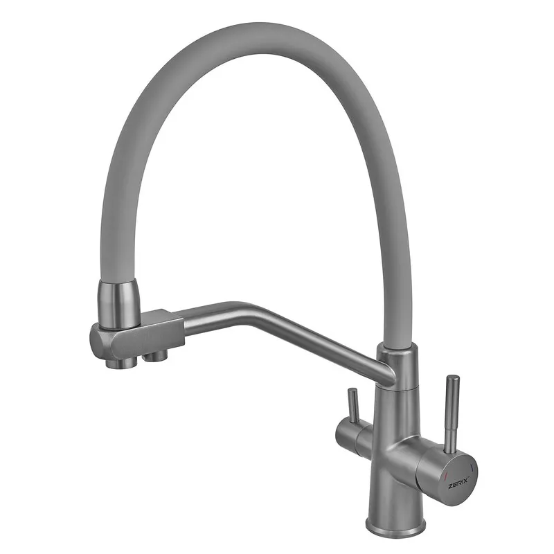 Кухонный смеситель Zerix FUL-021 с силиконовым изливом Graphite Refl.Gray из нержавеющей стали SUS304 с подводом питьевой воды Харьков - изображение 8