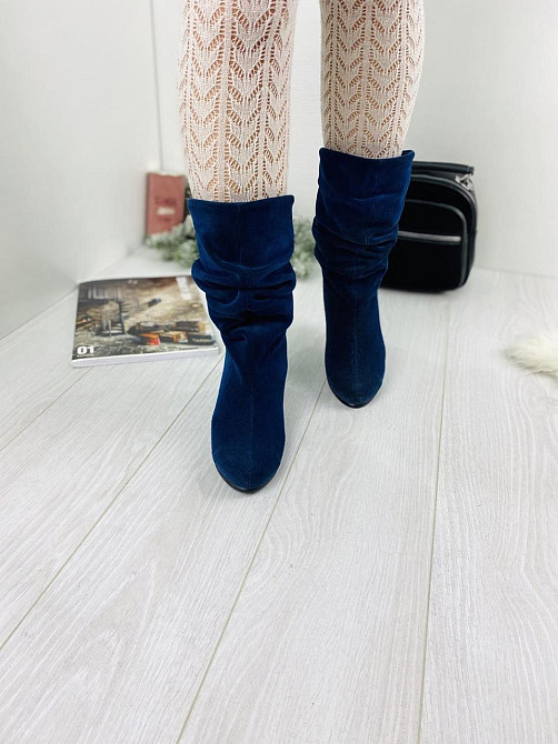 Nivelle Напівчоботи жіночі NIVELLE сині натуральна замша з хутром висота 24см обхват 34-36см (2 Коломия - фото 7