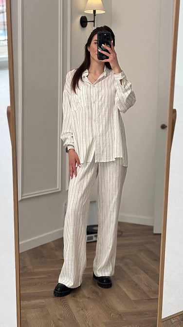 Костюм женский летний лен Молочный Полоска XS-S Харьков - изображение 2