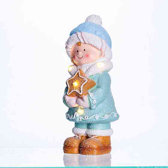Новорічна декоративна фігурка з підсвіткою 9.5×9×22 см Новорічний декор Дитина із зіркою з порцеляни CR-6-1 Коломыя
