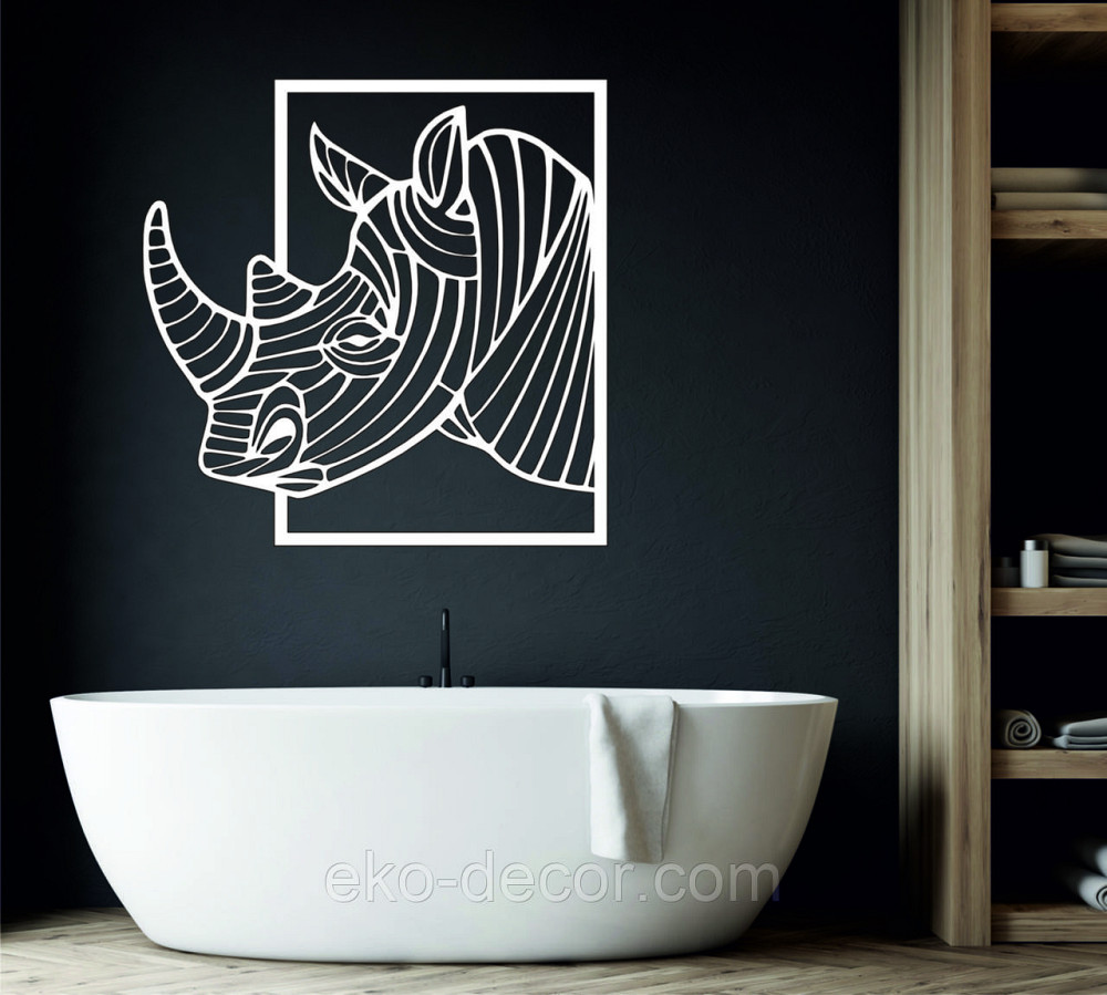 Декоративное настенное Панно «Носорог» Декор на стену 70*69 см, Белый Киев - изображение 4