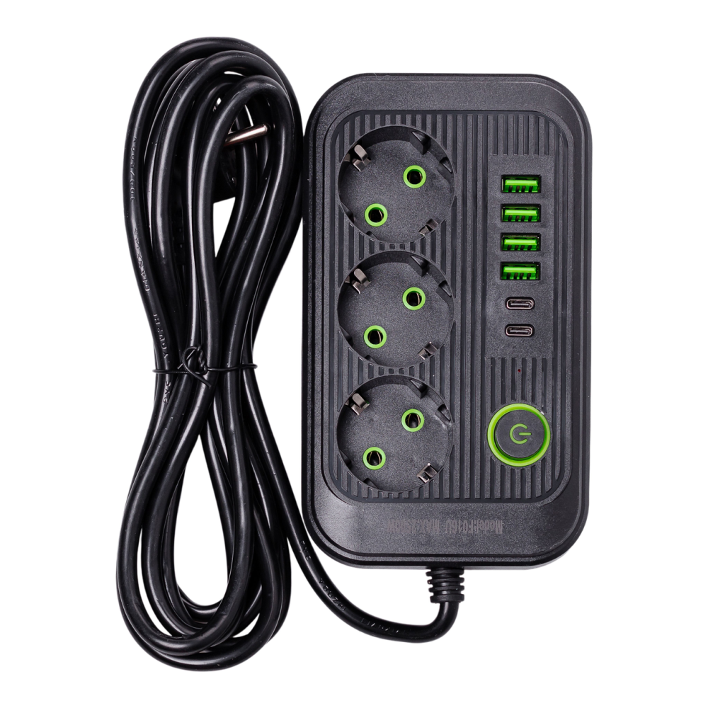 Yiwu Мережевий фільтр кабель 3.8 м подовжувач F16 на 3 розетки з USB портами та кнопкою відключ Коломия - фото 1