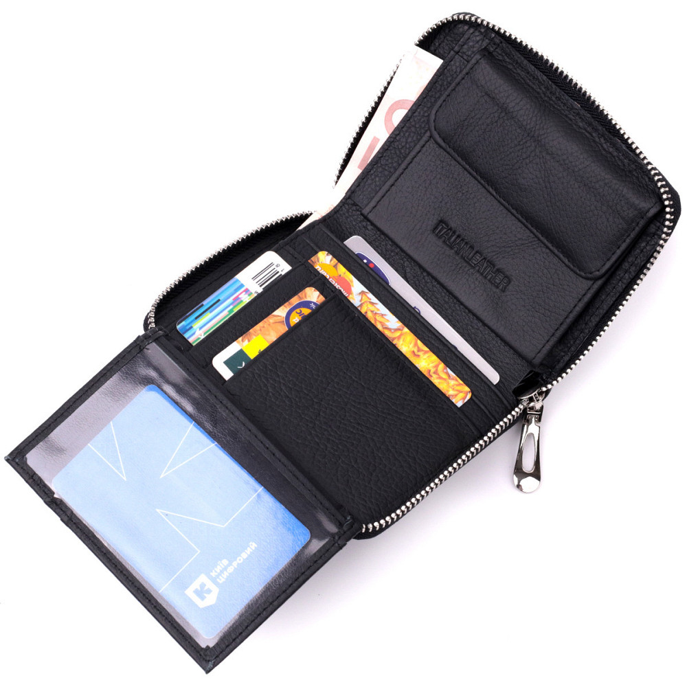 Портмоне для женщин на молнии в классическом цвете из натуральной кожи ST Leather 19488 Черный Киев - изображение 6