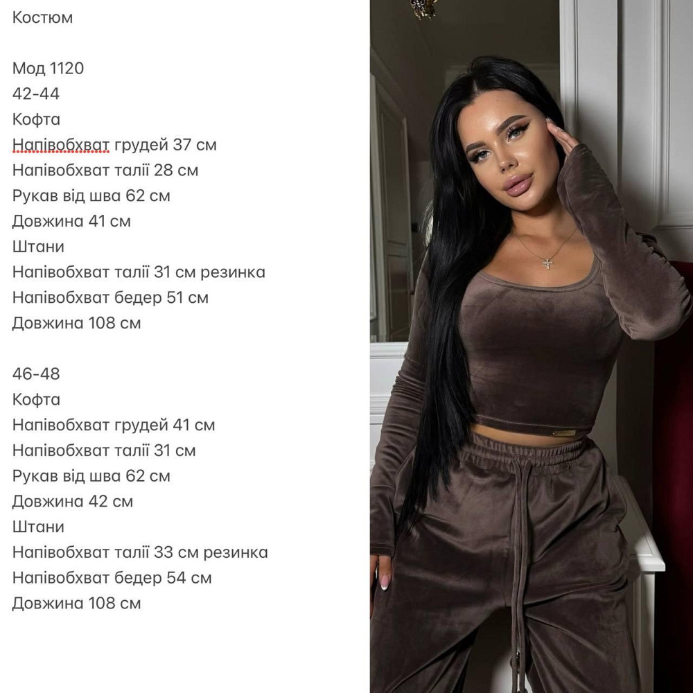 Жіночий прогулянковий костюм-двійка: лонгслів і штани велюр Чорний, 42/44 Одеса - фото 2
