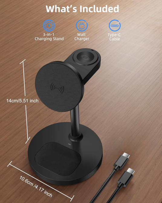 Беспроводная зарядка 3-в-1 для iPhone, Apple Watch, AirPods магнитная зарядная станция MagSafe 20W алюминиевая Киев - изображение 13