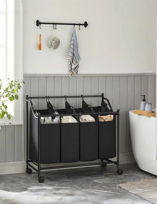 Кошик для білизни на коліщатках сортувальний з кришкою і відділеннями для зберігання брудної білизни Leobert Breesal Київ - фото 4