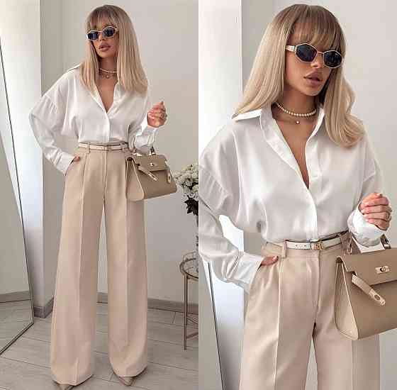 Жіночі базові штани палаццо костюмка Бежевий, 44/46 Одеса