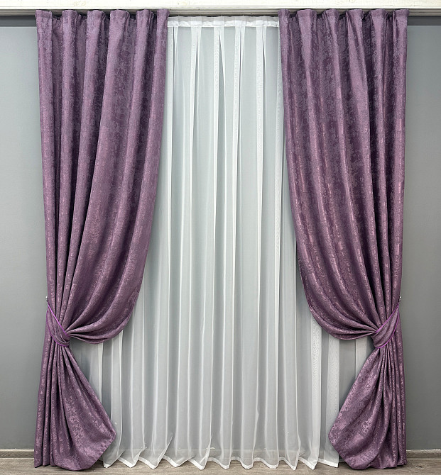 Комплект готових штор VR-Textil Жакард Sultan XO № 1145ш Фіолетовий 150х290 см 2 шт (33-1267) Київ - фото 2