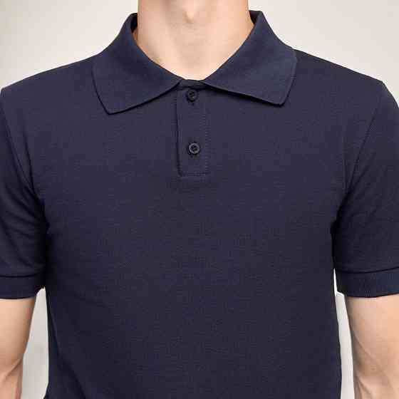 Темно-синее нави мужское классическое поло на пуговицах Pobedov. Футболка поло Pobedov Royal синяя Киев