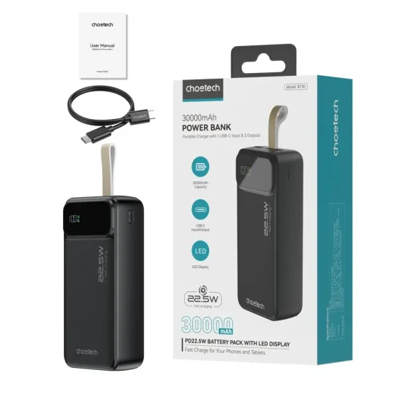 Повербанк 30000 mAh Choetech B730 Black 22.5W QC3.0 PD3.0 Київ