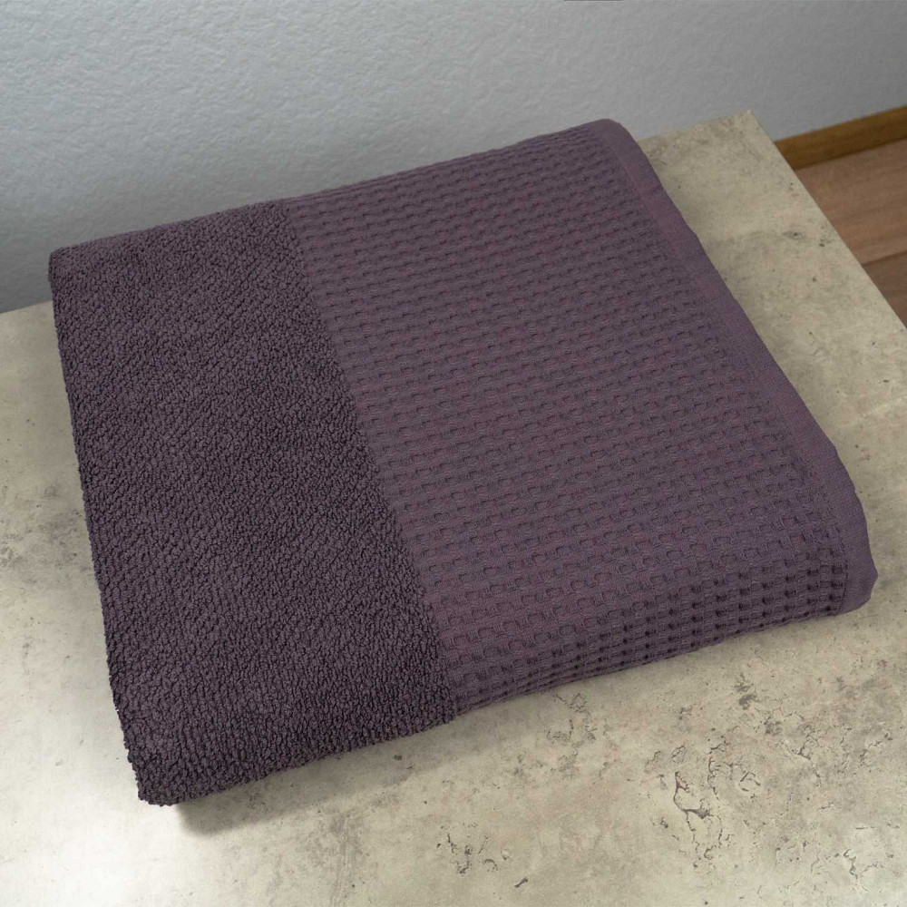 Банное полотенце Вафельний Бордюр GM Textile 70х140см 500г/м2 (Темный Виноград) Сумы - изображение 1