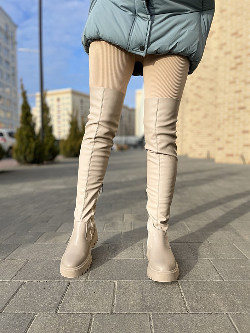 Ботфорти жіночі 1202 капучіно шкіра натуральна зима євро-хутро висота 56см обхват гомілки 34-36 Коломия - фото 9