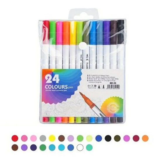 Профессиональный набор 24 шт двухсторонних маркеров линер+кисть с мягкой головкой на водной основе KV-91 Львов - изображение 6