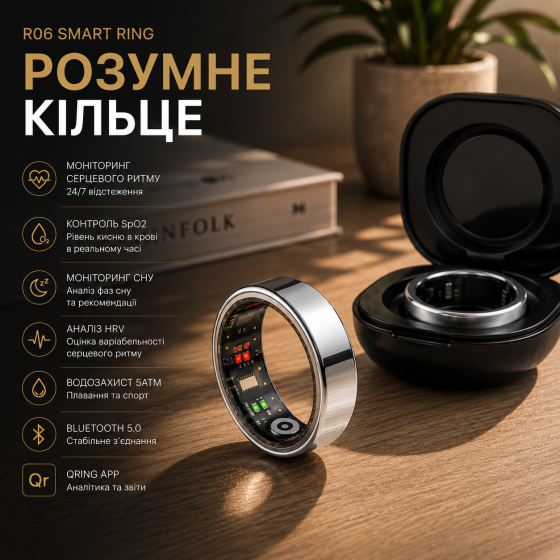 Умное кольцо Smart Ring R06 для мониторинга здоровья и сна, фитнес-трекер Bluetooth для Android и iOS, водостойкое Киев