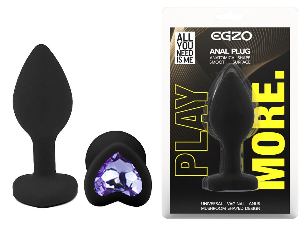 Силиконовая анальная пробка EGZO - Silicone Black Heart Plug Amethyst, size S Sex Aura Киев - изображение 1